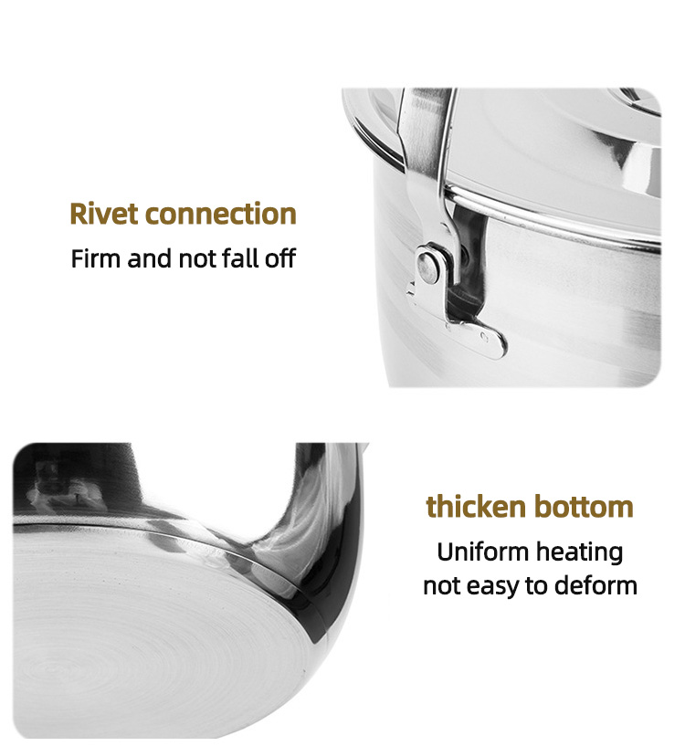 Best Selling Silver Stainless Steel 201 Round Outdoor Dinner Cooking Pot Sets Camping Soup Pot And Frying Pan Sets