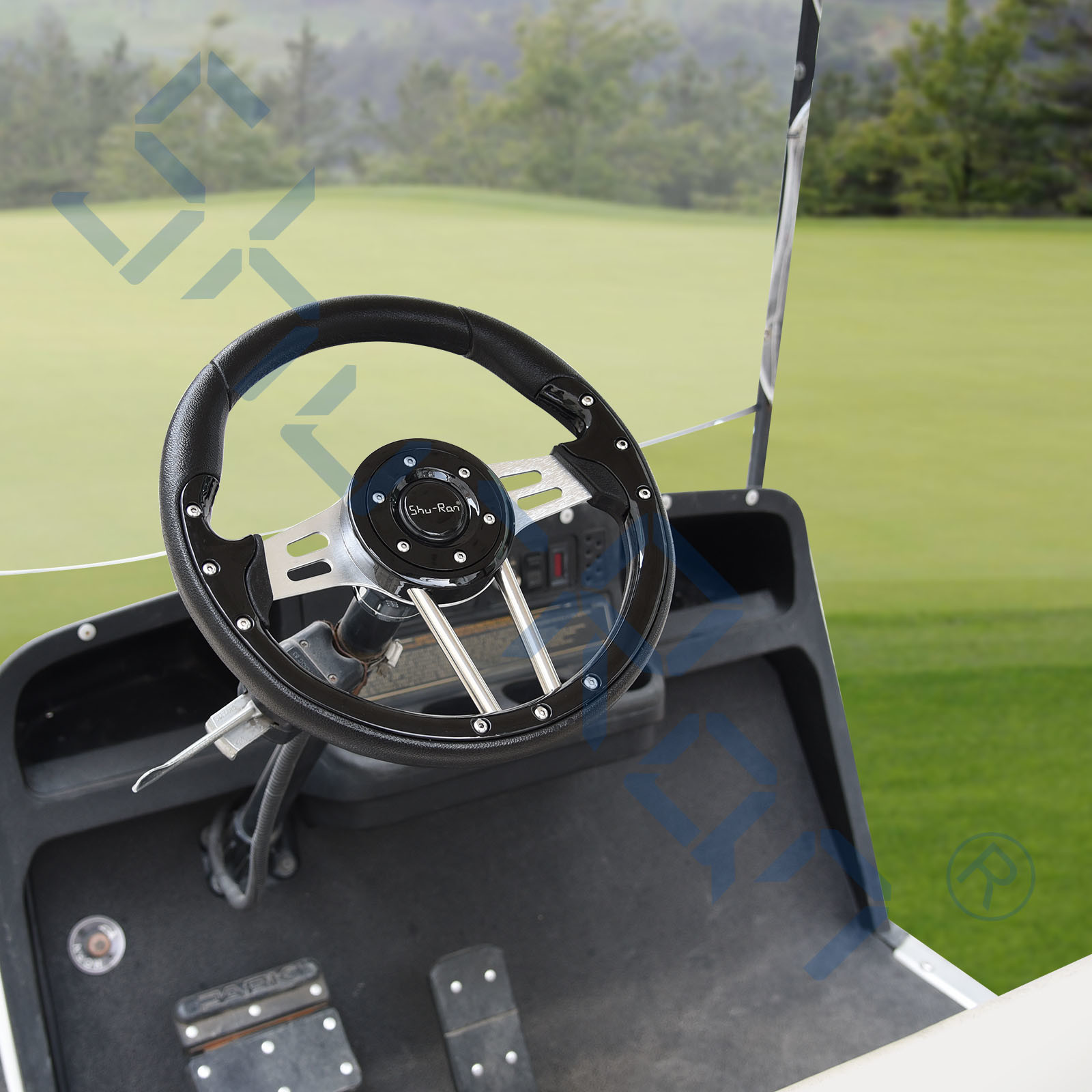 Golf Cart Aviator 4 Black Grip/Brushed Aluminum Spokes Steering Wheel