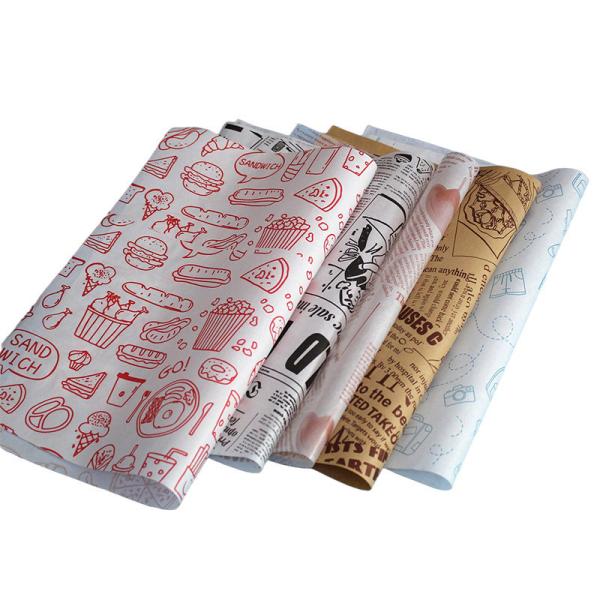 Eco Friendly Grease Proof Burger Gift Wrapping Paper Wax Paper Sheets For Food