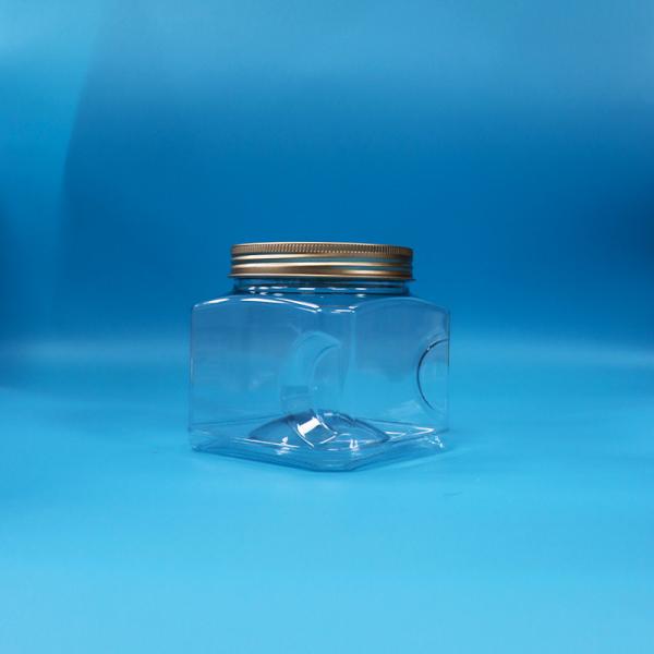Candy Food Snack Food Grade PET Clear Square Shape Plastic Grip Jar Aluminium