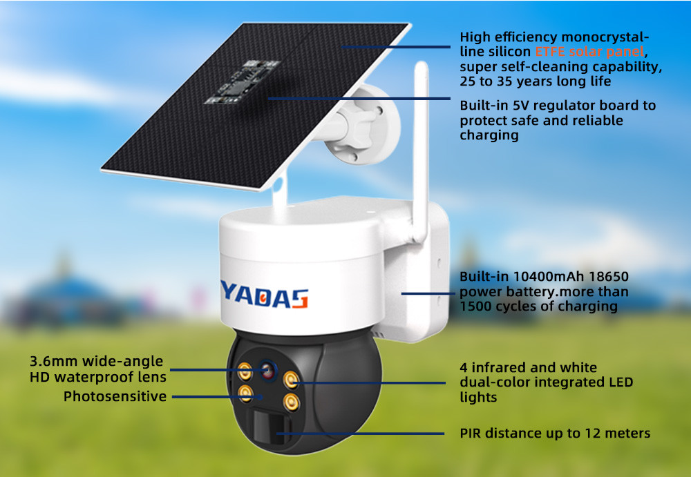LTE Solar Powered Cellular Security Camera 4MP 10400mAh Battery Powered Security Camera