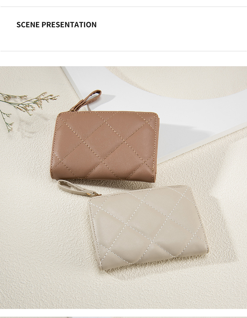 Custom Logo Quilted Women's Wallet Pu Leather Stylish RFID Lady Zipper Purse Ladies Card Holder Wallet