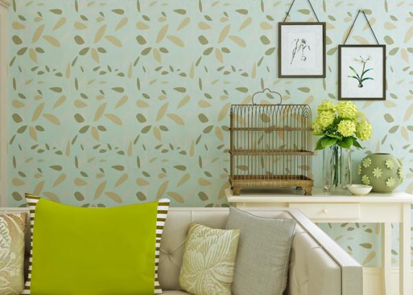 Green Leaf Pattern Contemporary Wall Coverings Soundproof For Children Study