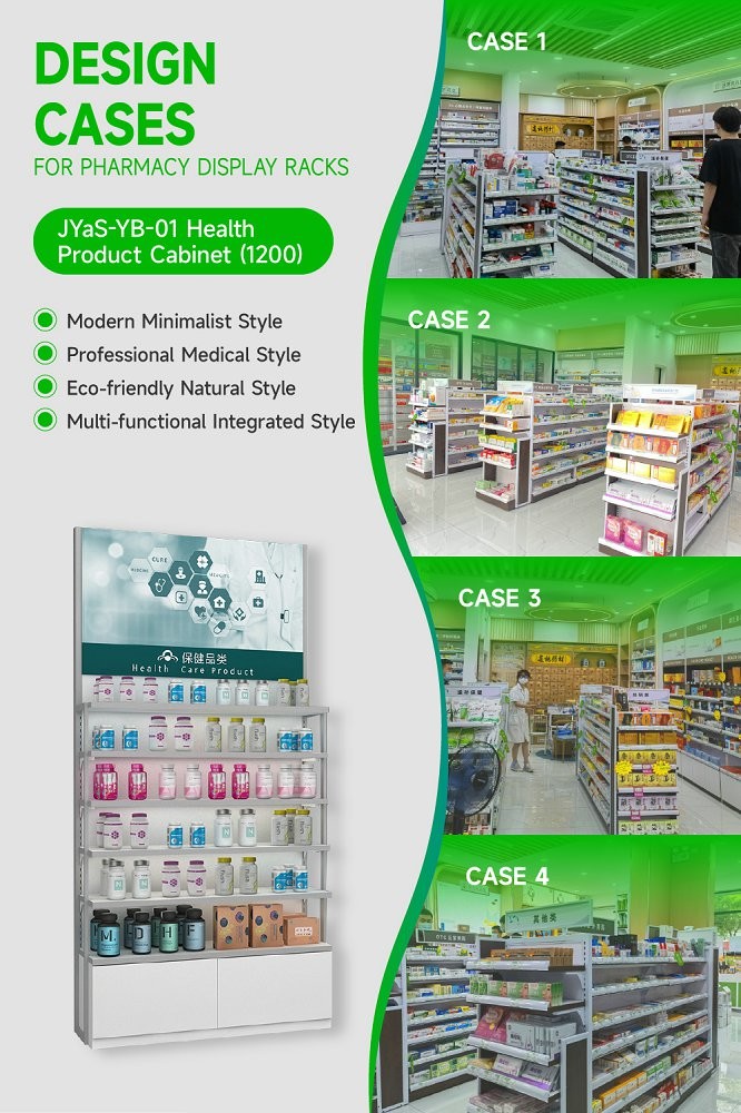 JYaS-YB-01 Professional Medical Style Health Supplement Cabinet with White Over-oiled Board and Aluminum Price Tag Slot