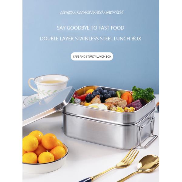 304 Stainless Steel Metal Bento Lunch Box With Double Layer And Two Capacity Options