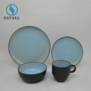 Wholesale Blue 4pcs Rustic Pottery Dinnerware Rustic Ceramic Plates Bowl And Cup from china suppliers