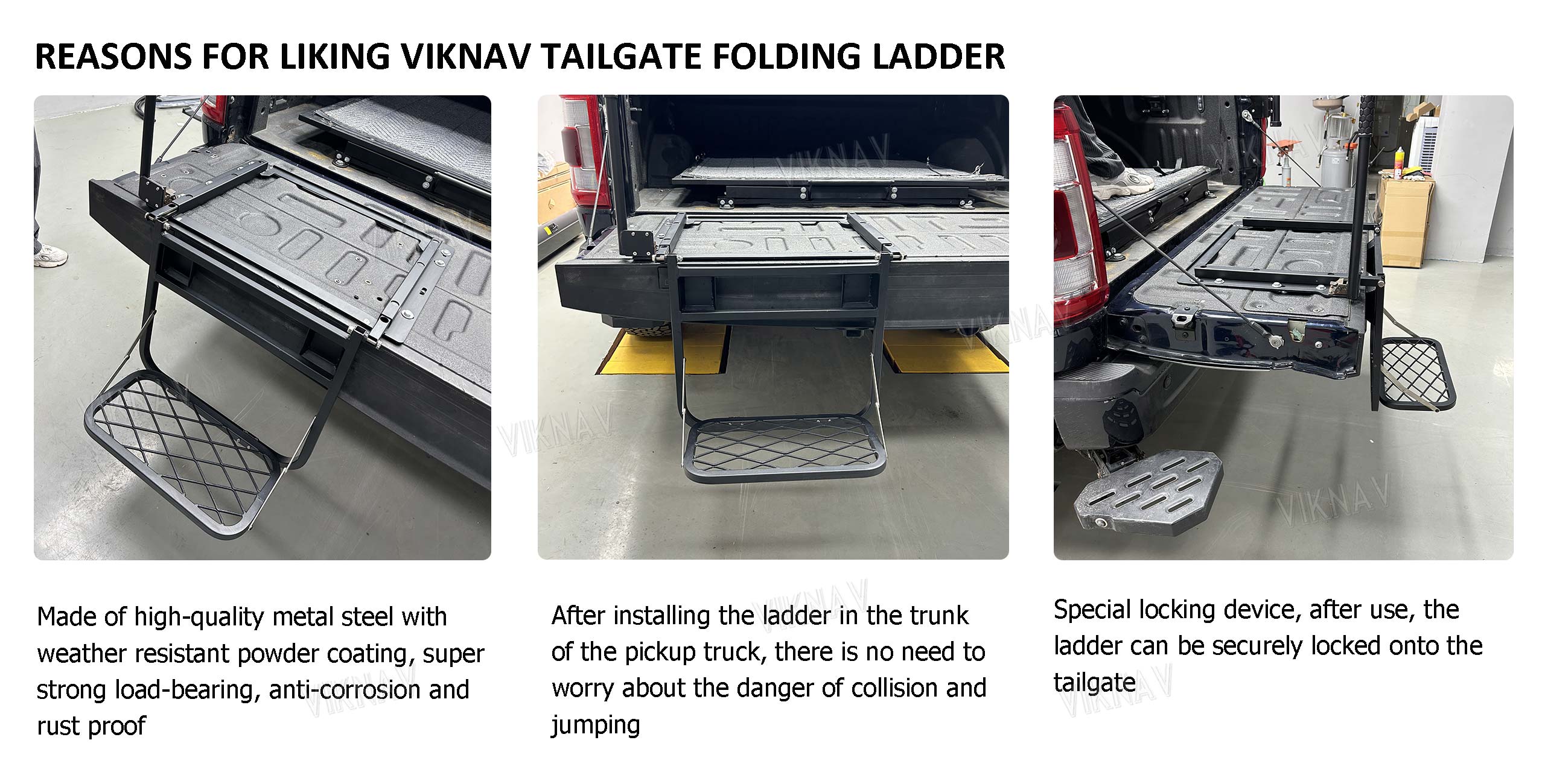 Viknav Foldable Pickup Truck Tailgate Ladder with Grab Handle Heavy Duty Universal Folding Tailgate
