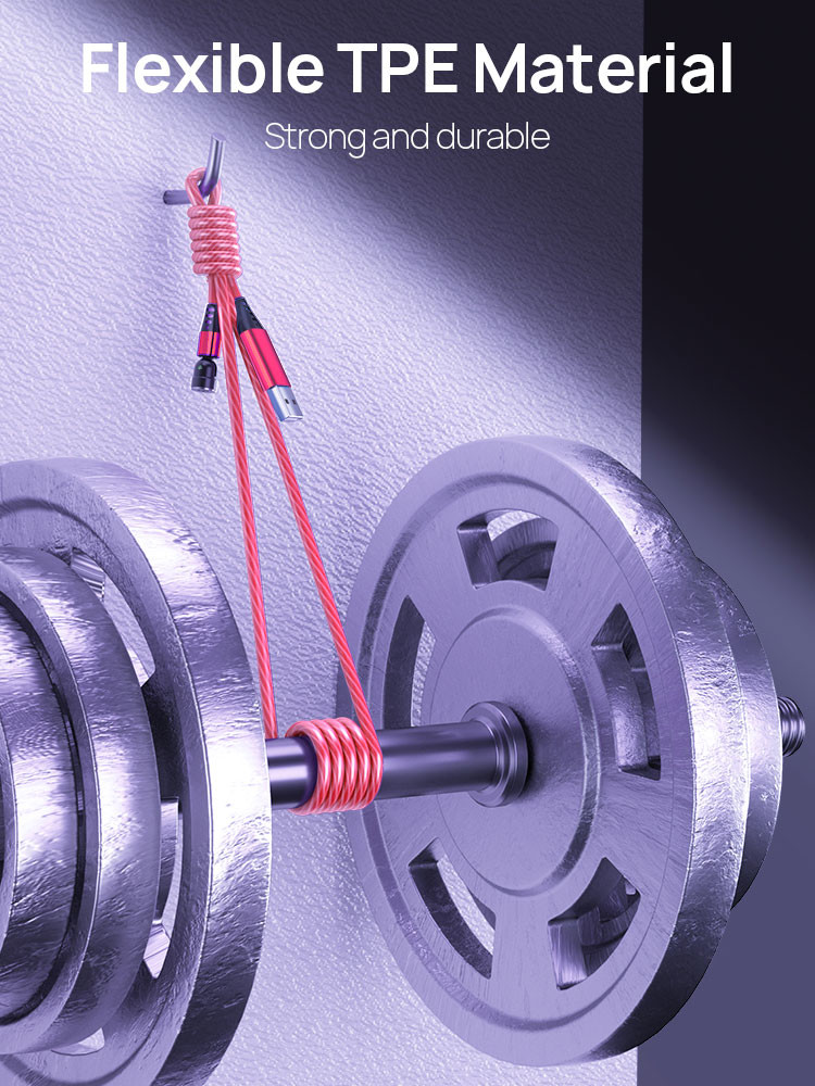 Focuses Magnetic USB Charging Cable 3m LED Flowing Luminous Phone Charging Cable
