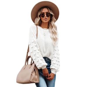 Wholesale White Women'S Pullover Sweaters Long Sleeve Crewneck Knitted Soild Top from china suppliers