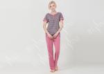 Homestyle Round Neck Women'S Pajama Short Sets , Ladies Striped Pyjamas sets