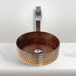 Kitchen Countertop Mounted Glass Wash Basin In Electroplated Coating British