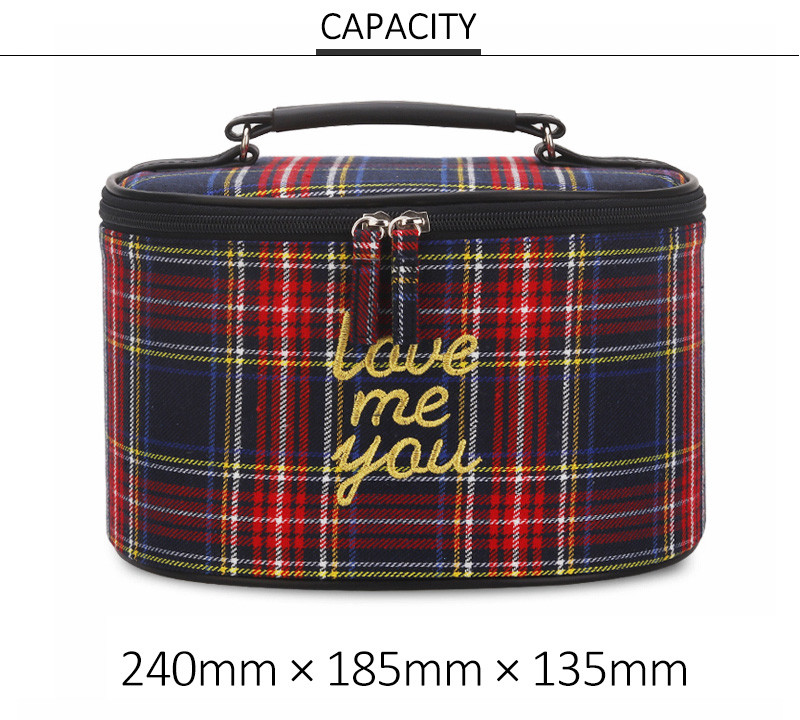 Zipper Closure Grid Cylinder Travel Toiletry Bag