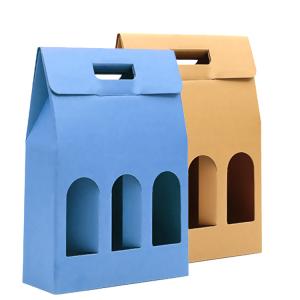 Wholesale FSC Kraft Paper 3 Pack Wine Bottle Gift Box For Champagne from china suppliers