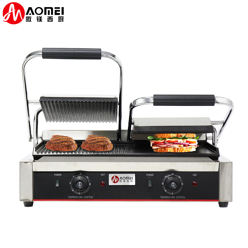 Commercial Electric Cast Iron Contact Sandwich Panini Press Maker Grill Griddle Machine
