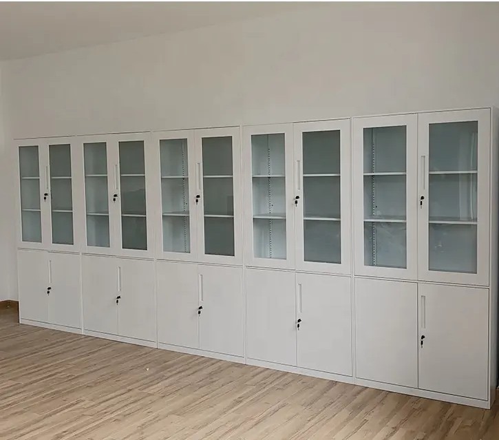 New Style 0.5-1.0mm Metal Office File Cabinets Up Glass Down Steel Swing Door
