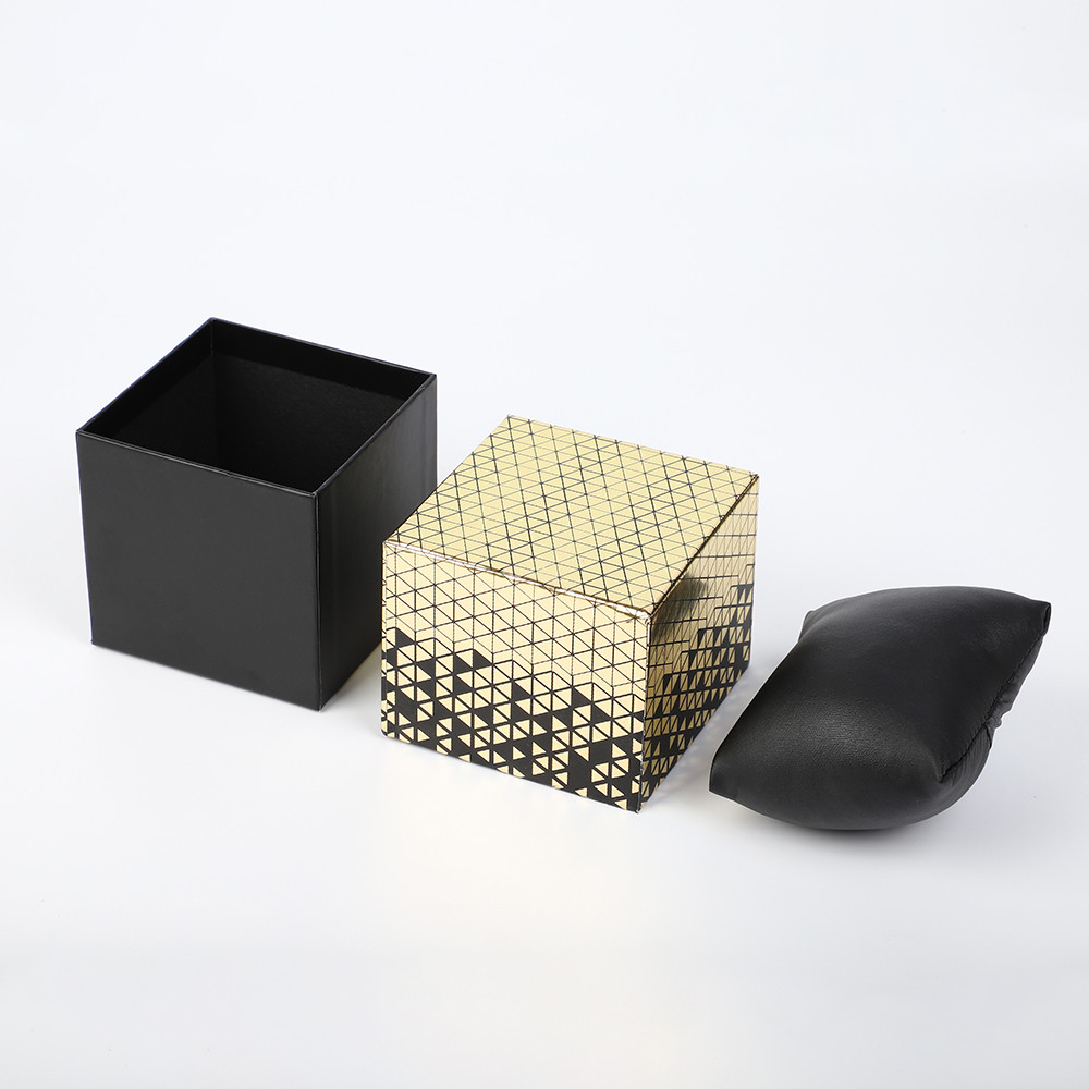 Gold Foil Personalised Leather Watch Box Two Pieces Rigid Paper With Pillow Wrapped Black