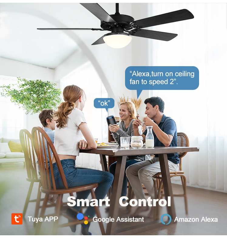 Remote Control LED Ceiling Fan with Black MDF Blades and Energy-Saving LED Lighting