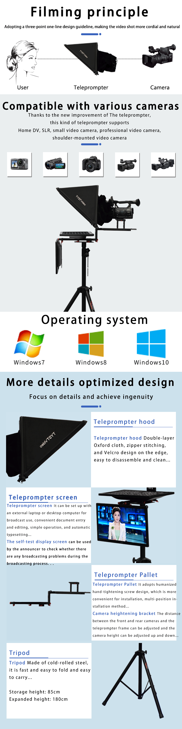 Teleprompting and Shooting Professional Studio Teleprompter with Self-check Mirror Screen