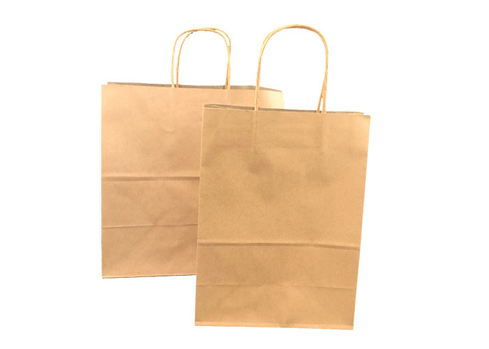 Recycled Brown Kraft Paper Bags For Take Away Food With Handles Foil Stamping