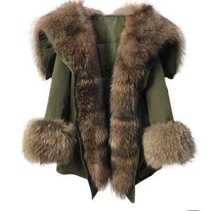 Wholesale High Quality Thick Warm Raccoon Fur Parka Jackets Fashion Winter Down Padded Real Fur Lining Puffer Coat for Womens from china suppliers