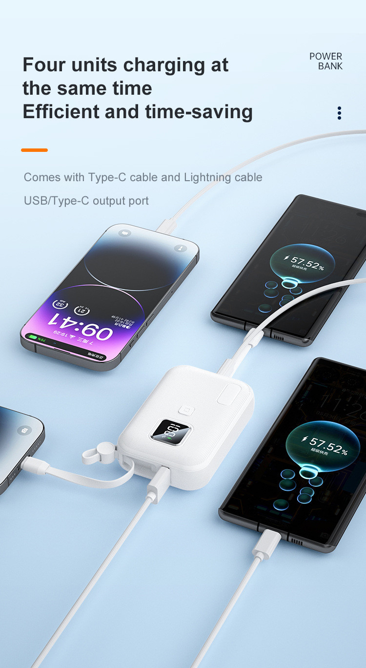 10000mAh Lightweight Mini Power Bank Wireless Charging Type C for On the Go Convenience
