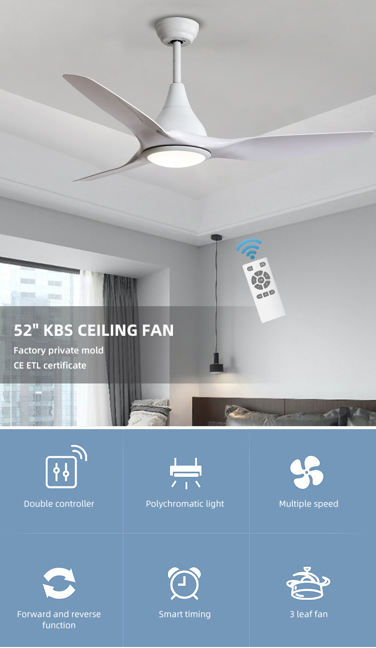 5 Speed 3CCT White ABS Blade Ceiling Fan For Restaurant 1500LM