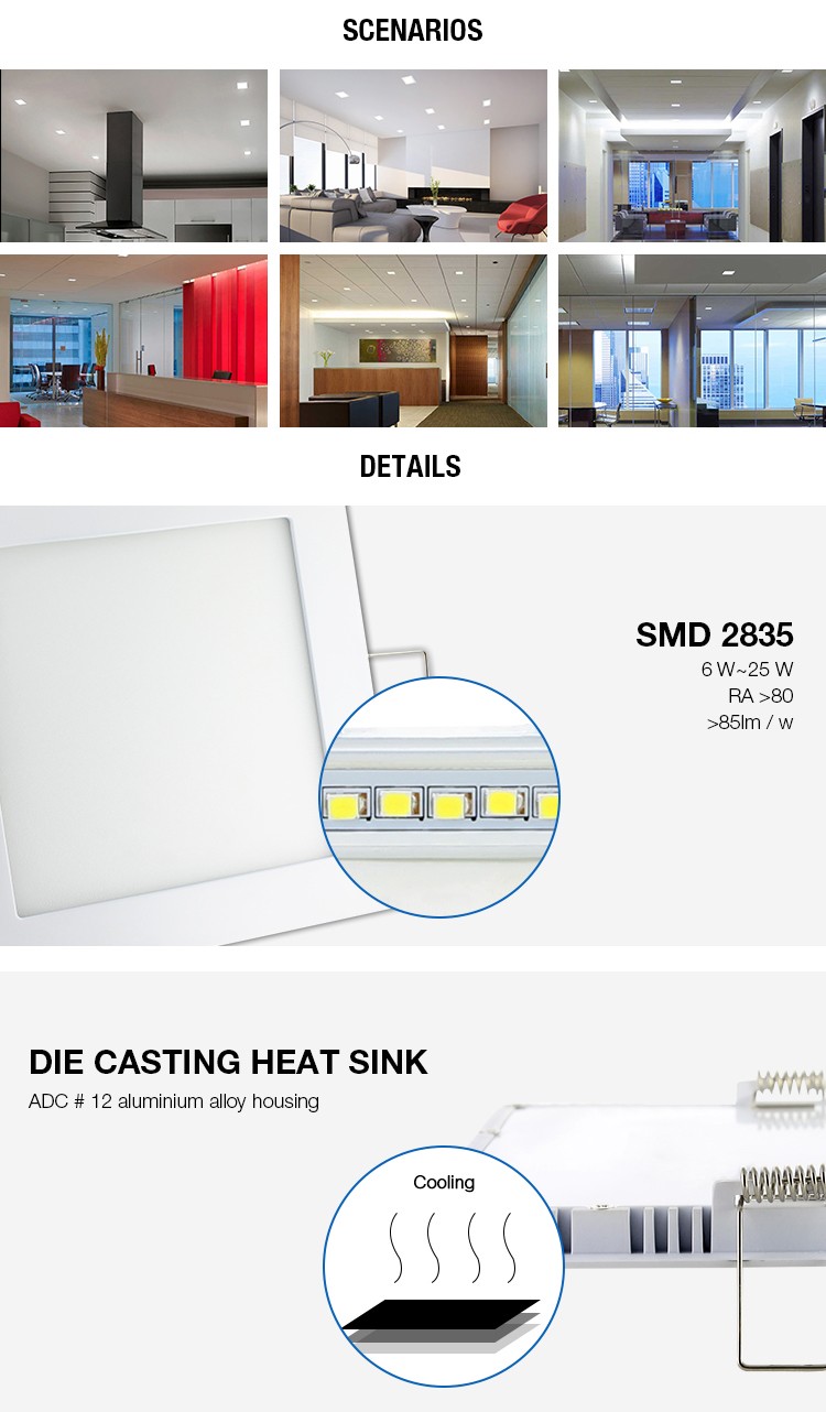 Dimmable small CE ROHS 3000k 4000k 6000k square led down panel light