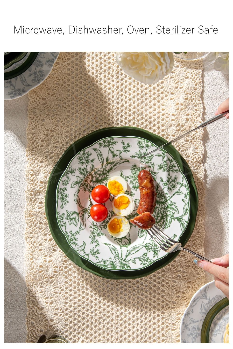 Kitchen Tabletop Under Glazed Technique Porcelain Tableware Set With Diatom Placemats
