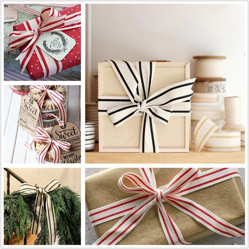 ISO14001 Striped Cotton Ribbon 15mm-38mm Black And White Ribbon