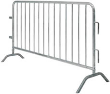 A piece of crowd control barrier with bridge feet.