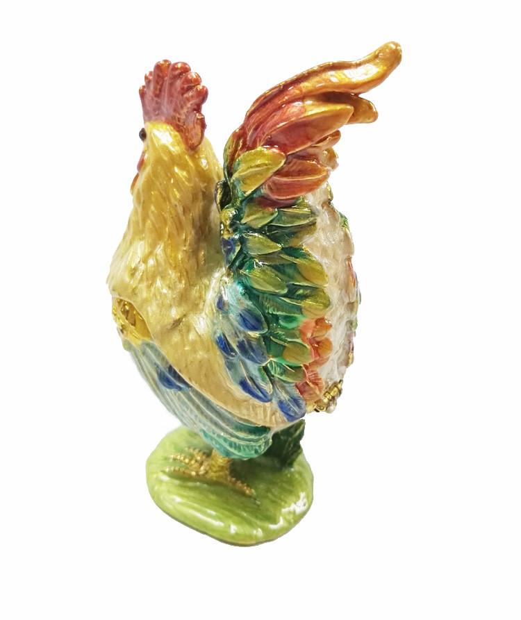 Metal Pewter Rooster Shape Jeweled Enamel Trinket Box Rooster Shape Trinket Box decorative box