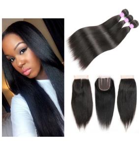 Wholesale Straight Natural Color 100 Virgin Brazilian Human Hair Bundles With Closure 4 X 4 from china suppliers