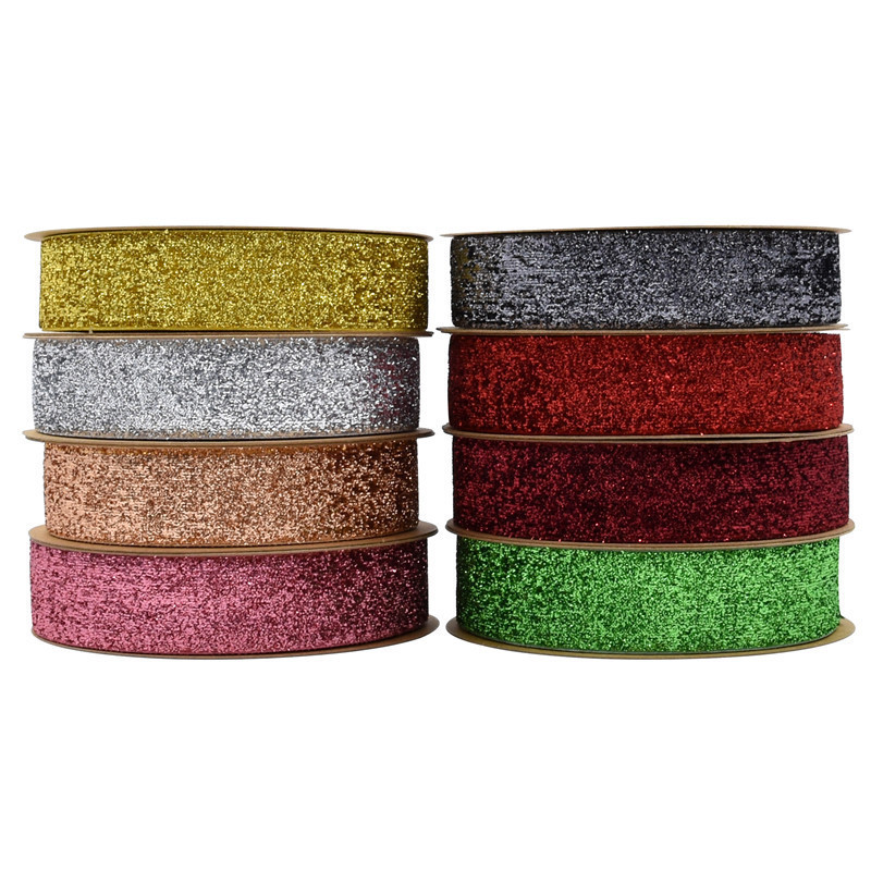 25mm Shinny Glitter Velvet Ribbon Dyed Olive Green Velvet Ribbon