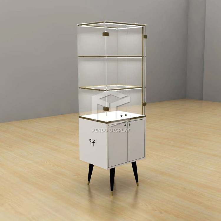 White Tempered Glass Jewelry Shop Furniture With Led Light