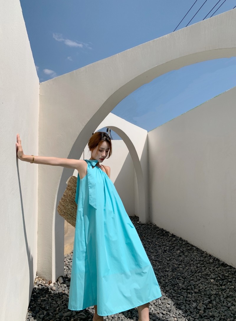 Seaside Beach Womens Vacation Dresses Halter Fashion Backless Cut Out