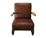 Leisure Diamond Leather Vintage Chair With Metal + Wood Armrest