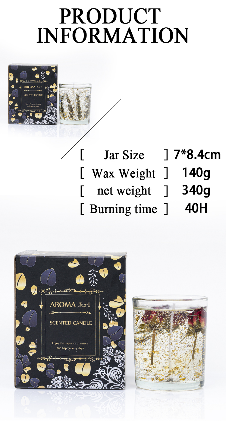 Decorative Dried Flower Candles And Gel Wax Glass Jar Scented Candle