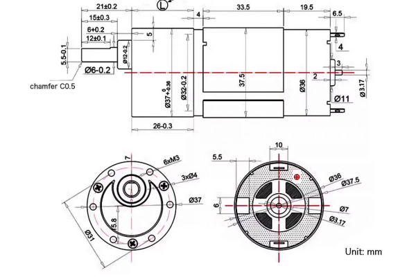 37mm 12V 24V 540 DC Planetary Gear Motor Gearbox Motor  Dimensions