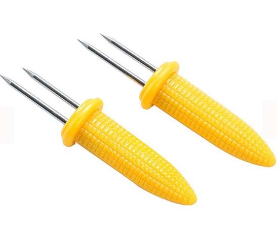 Multiple Twin Prong Corn Needle Skewer Needle For BBQ Barecue Fruit Fork Yellow Color Needle