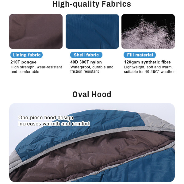 Blue Lightweight Flannel Sleeping Bag Semi Rectangular Backpacking Sleeping Bag For Adults