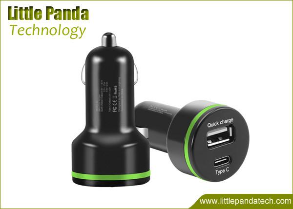 Quick Charge 3.0 Universal USB Car Charger Dual Ports 3A USB 2.4A Type-C Cord