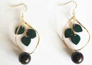Wholesale Nature Would Unique Design Love Green Eucalyptus Teardrop Shape 14K Gold Earrings Green from china suppliers