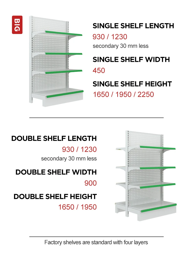 Metallic Mesh Back Gondola Shelving Cold Rolled Steel Rack Supermarket Shelf