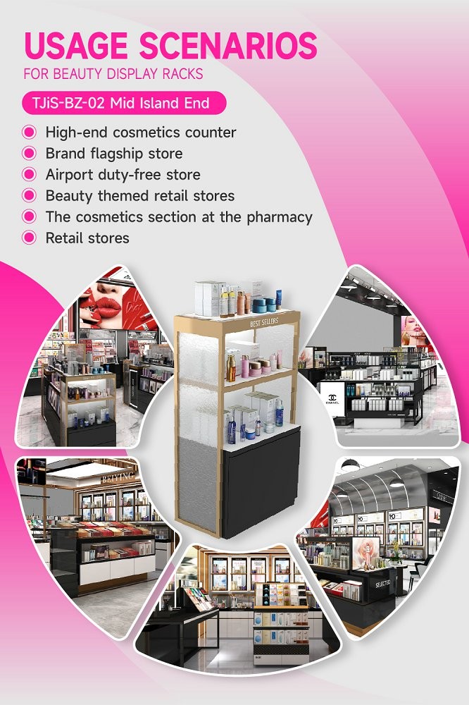TJiS-BZ-02 Top Opening Translucent Design Skincare Display Cabinet with 9mm Crystal Blocks