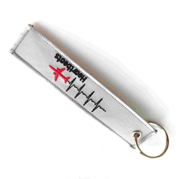 Aviation Keychain for Pilots - Heartbeat & Plane Embroidery - Durable Metal Ring