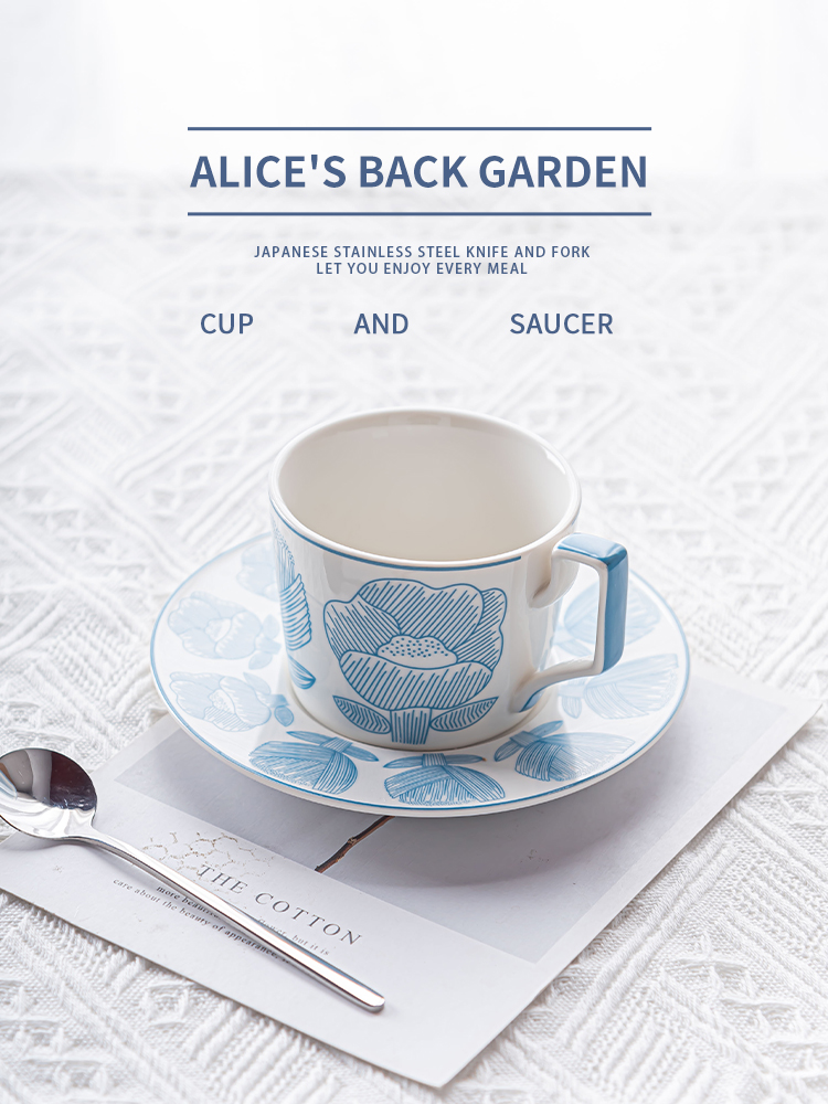 Garden Party Ceramic Tea Cup Set With Hand Painted Art And Saucer In Nordic Style