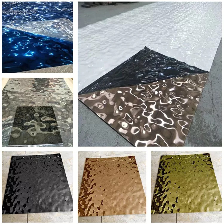 201 4x8 4x10 large water wave stainless steel plate mirror Rose gold water ripple stainless steel Sheet for Wall Panel