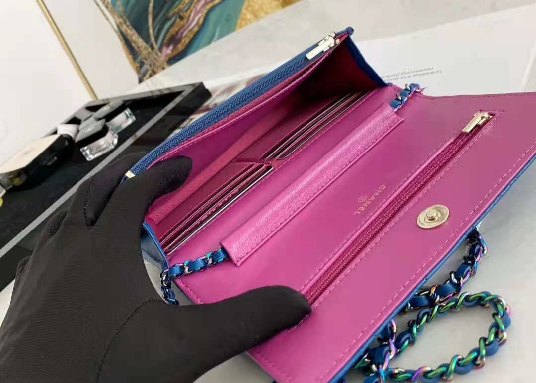 Inclined Shoulder Cowhide 19cm Luxury Brand Wallet With Chain