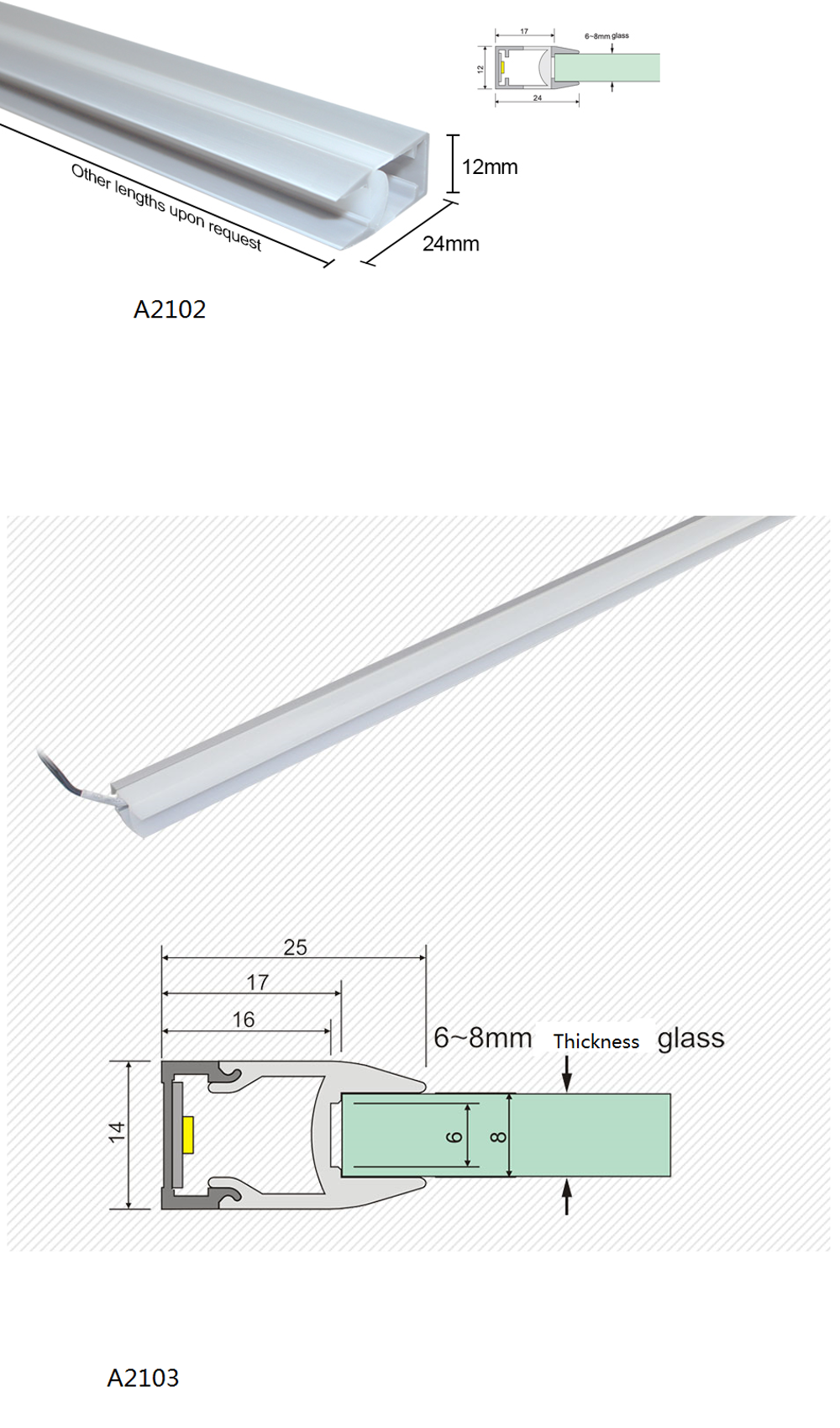 Aluminium Profile Kitchen Induction Strip Light Alloy 14.5mm Width A2103