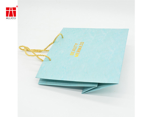 Custom Design Ribbon Handle Blue Jewelry Cosmetic Gift Clothing Shopping Packaging Bag